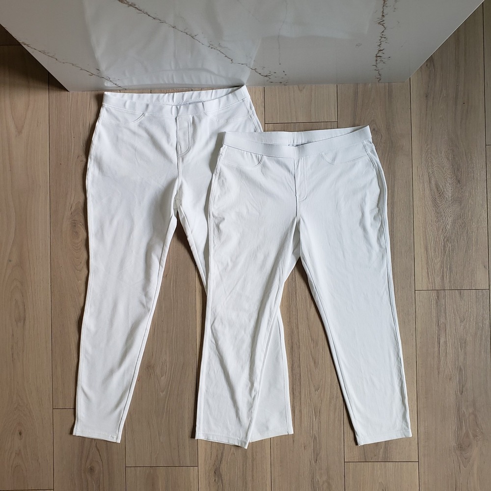 Unbranded Pull On Pants Womens Large White‎ Stretch Lot of 2 Casual Comfort
